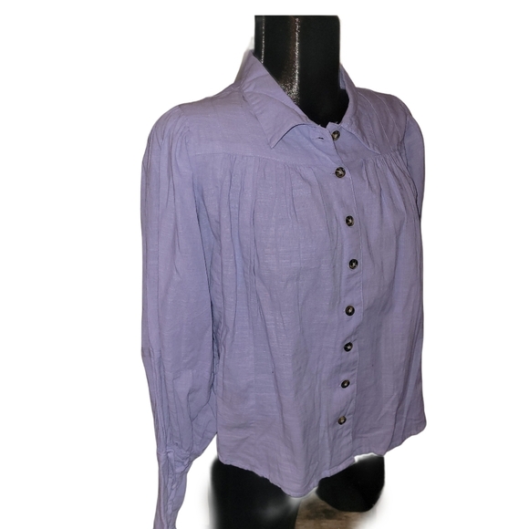 Free People Periwinkle Kiss Kiss Blouse with Lace-up Cuffs XS - Picture 4 of 9